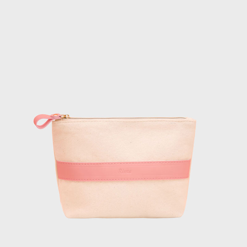 Katoenen canvas mei roze Pu stripe platte pouch-CBC115(6)