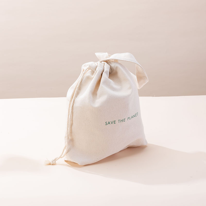 Snørepose i naturlig farge laget av resirkulert bomull med håndtak - CBC107 (3)