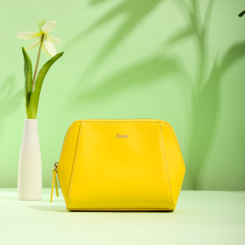 Mini parlak sarı kabuk şekli makyaj çantası