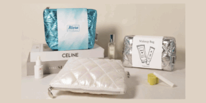 a collection of private label makeup bags in different styles and materials