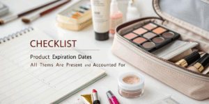 a detailed final inspection of a makeup bag with a