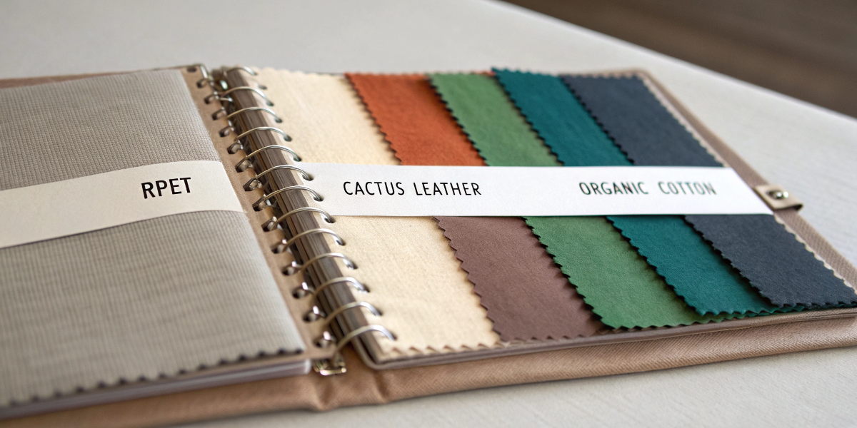 Sustainable fabric swatch book for Beauty GWP cosmetic bag material proof