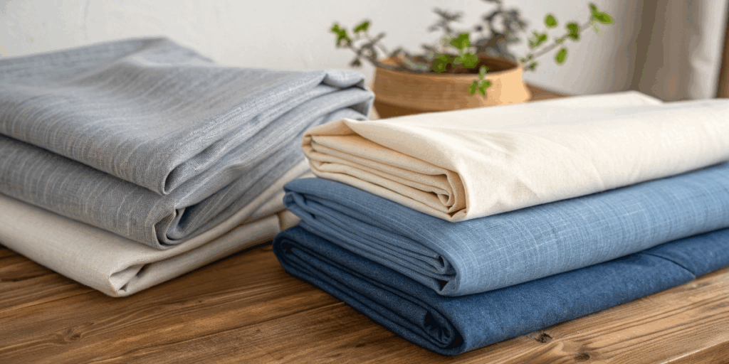 assortment of sustainable fabrics like recycled po