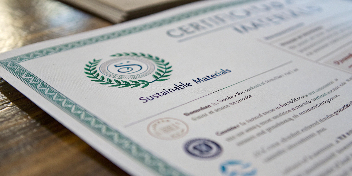 A close-up of a certification document for sustainable materials.
