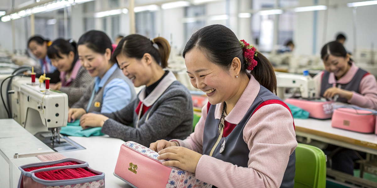 A group of smiling and skilled factory workers in a safe environment.