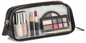 a minimalist makeup bag with a clear transparent p