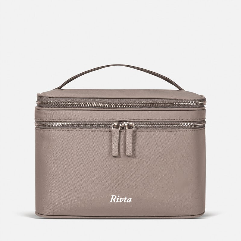 Vanity cosmetic case shell handle and double zipper route for OEM structure planning