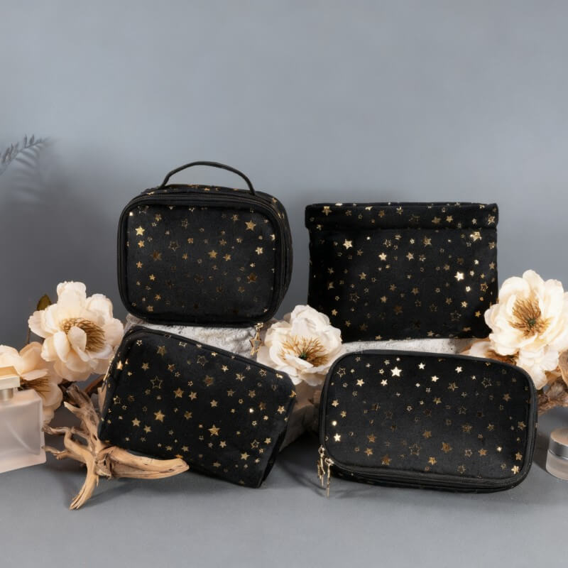RPET Velvet Cosmetic Bag Set with Gold Start
