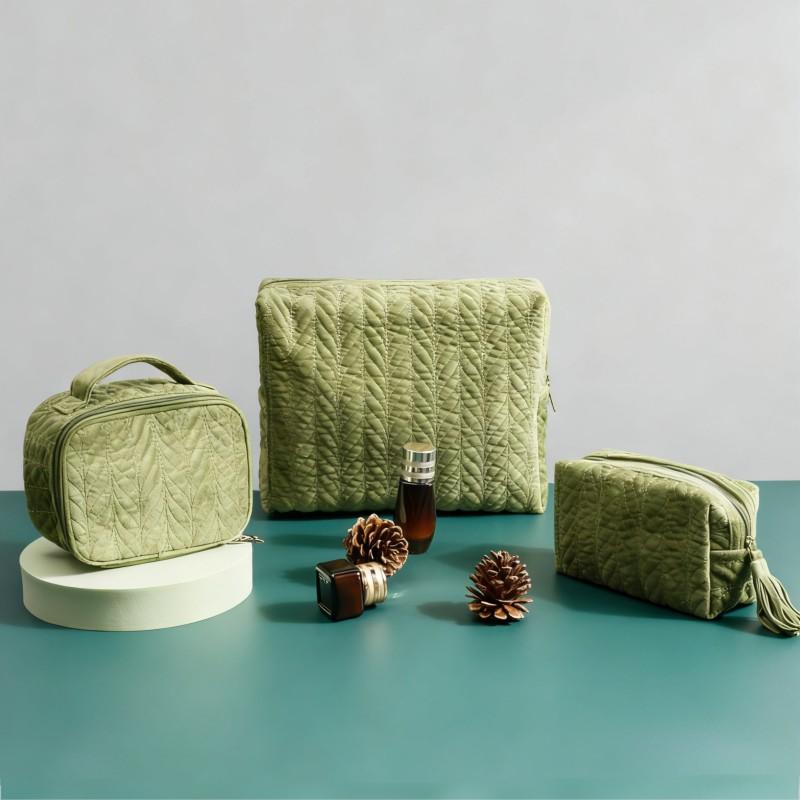 RPET Velvet Quilt Makeup Bag Set