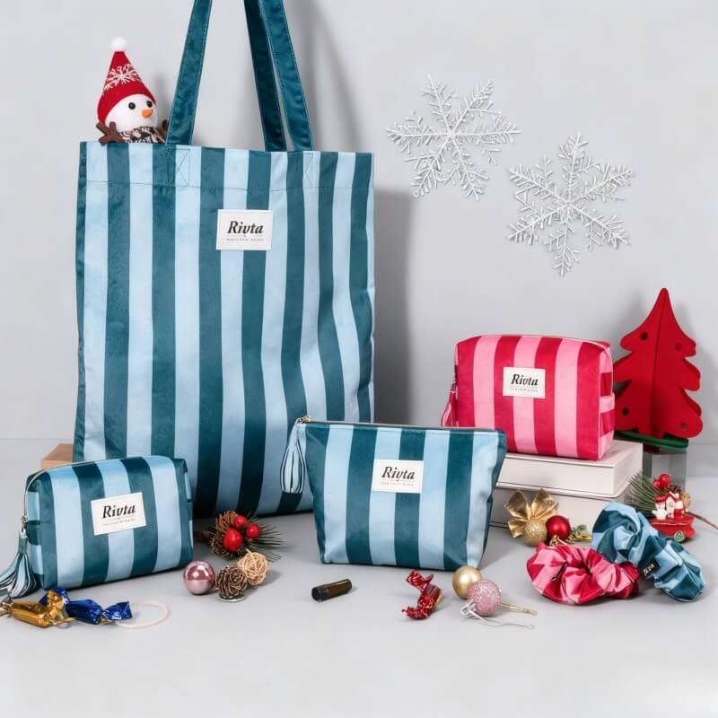 RPET Velvet Stripe Makeup Bag Set