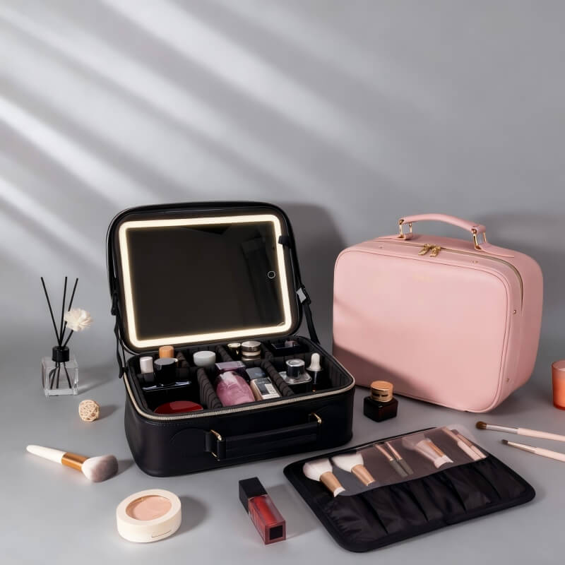 Open vanity train case with interior product fit for OEM spec sheet planning