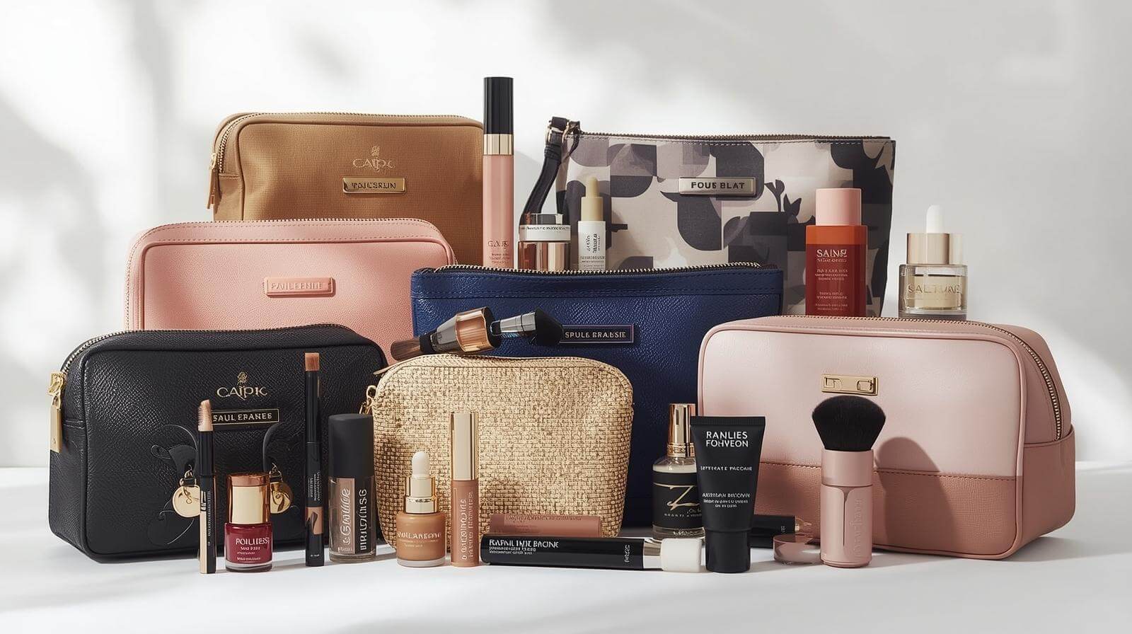 A collection of high-quality private label makeup bags for GWP campaigns
