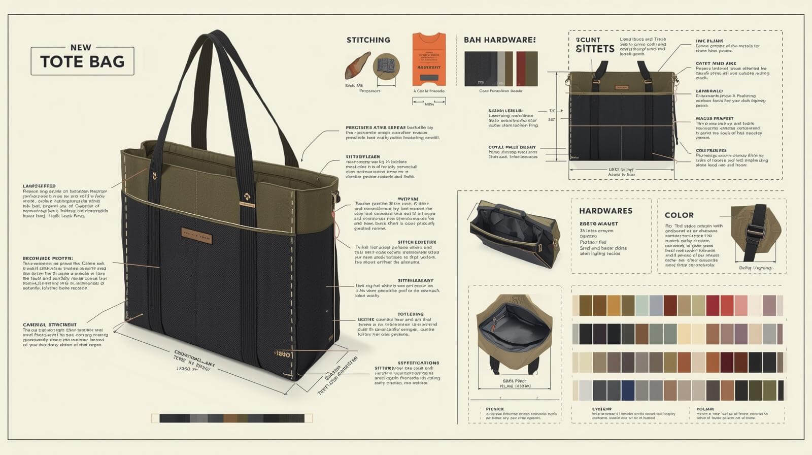 A detailed tech pack for a custom OEM tote bag