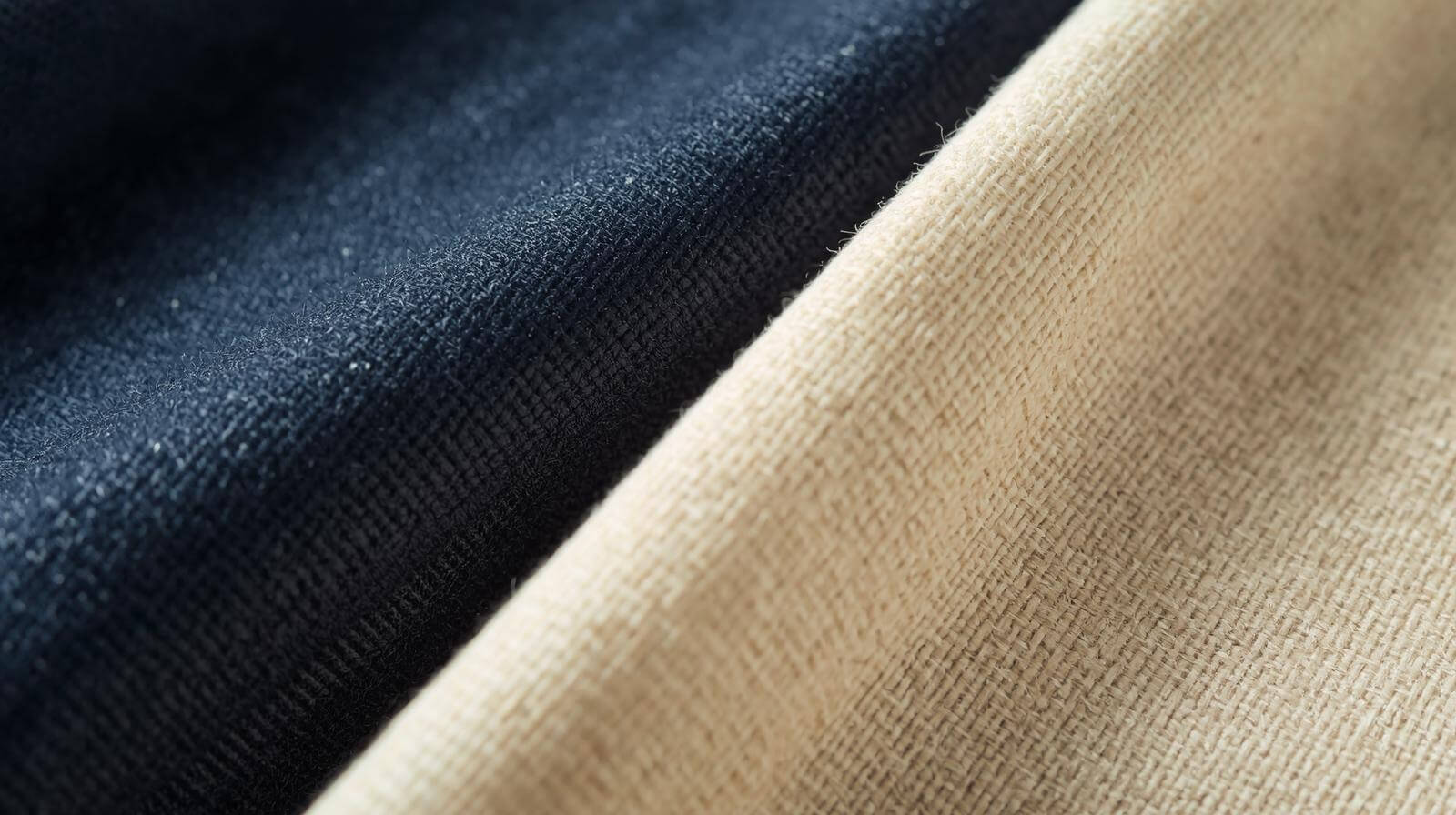 Eco-friendly fabrics like navy color rPET and beige color organic cotton for bag manufacturing