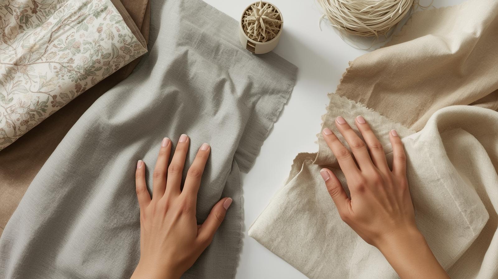 A brand manager comparing swatches of different eco-friendly fabrics.