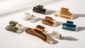 A collection of high-quality, custom-made simple style hair clips in various colors and materials.