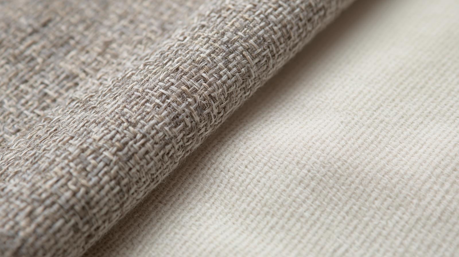 A photo showing the different textures of rPET and organic cotton fabric up close