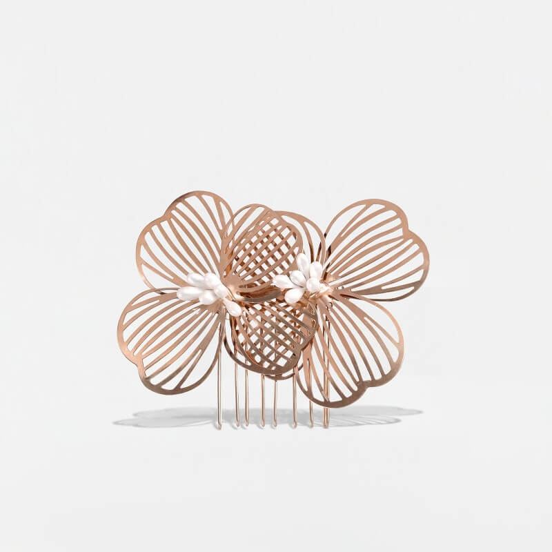 Rose Gold Leaf Motif Bridal Comb