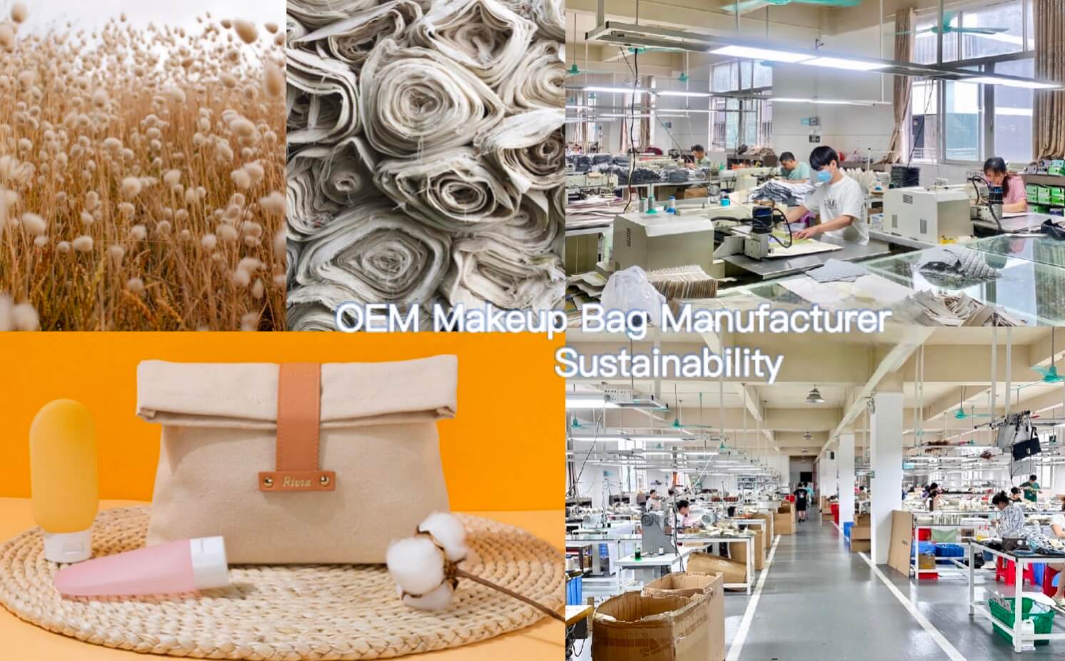 OEM makeup bag manufacturing process at a sustainable factory