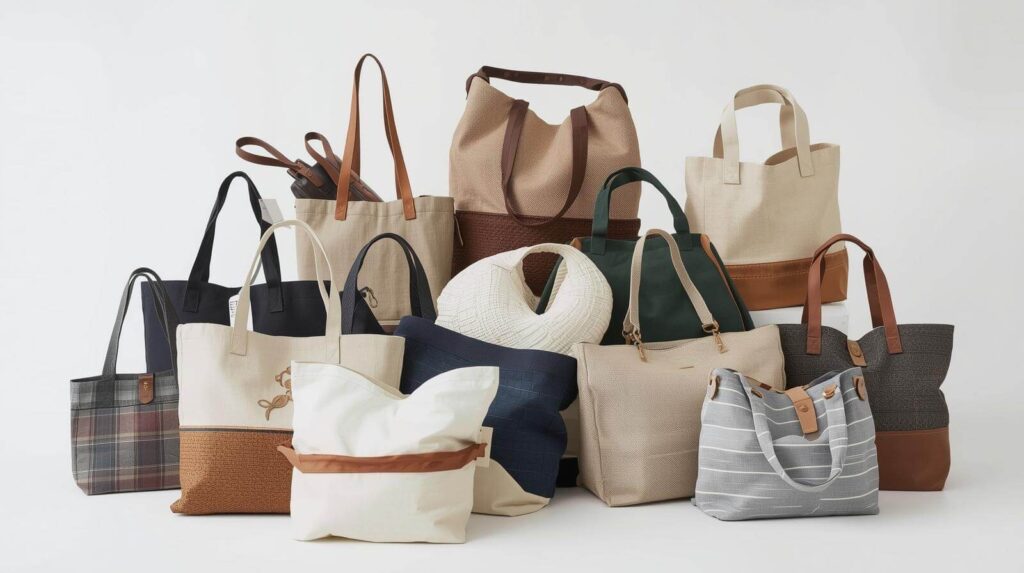 A-collection-of-various-eco-friendly-tote-bags-in-different-styles-and-materials