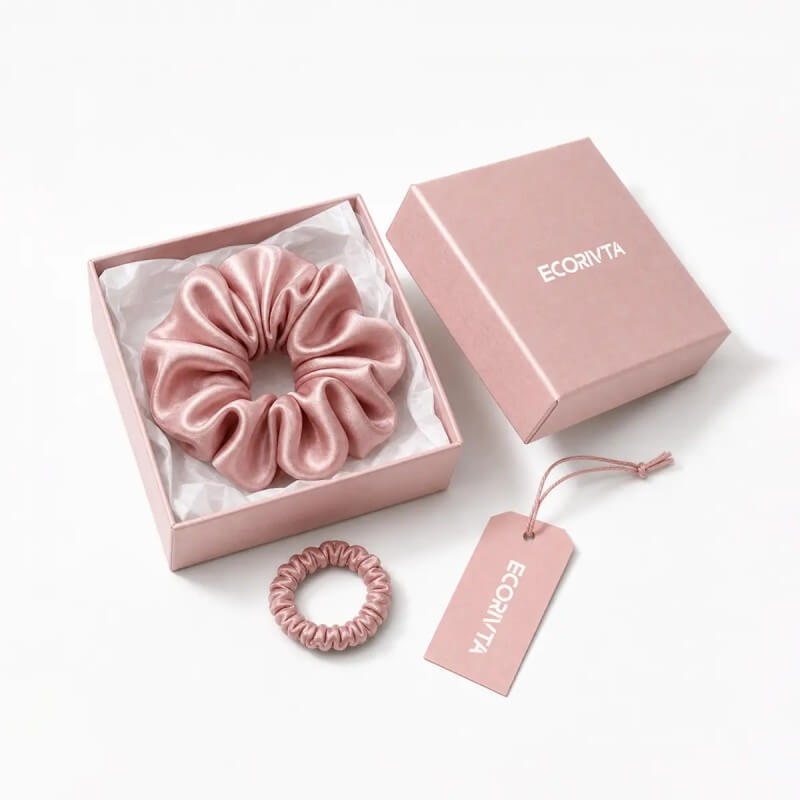 Scrunchie gift packing route where target price affects box, label and card choices