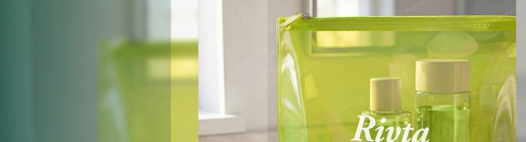 Clear cosmetic pouch transparency and logo sample hero for beauty GWP buyers
