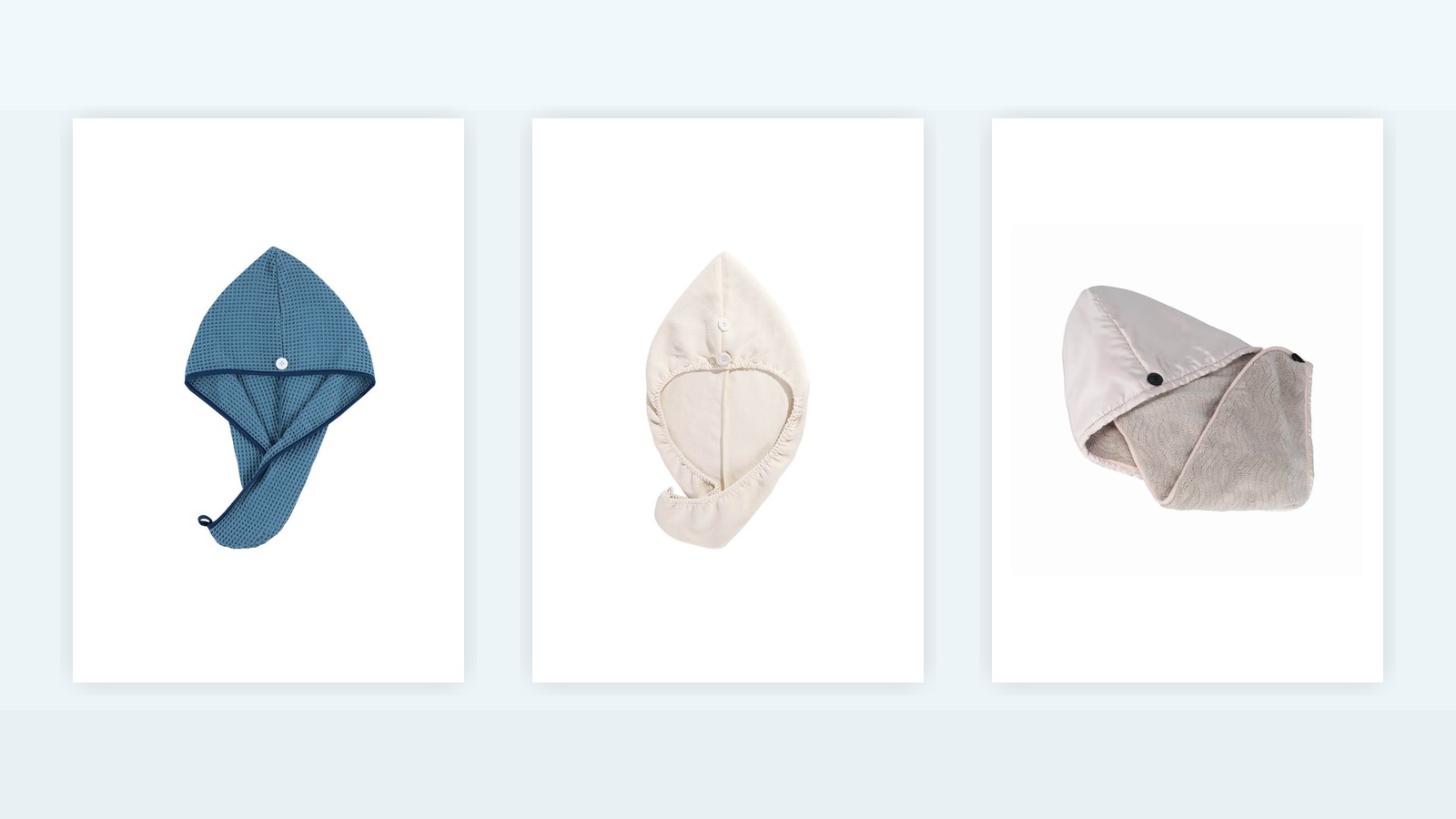 Hair towel sample closure routes with button loop and wrap shape options
