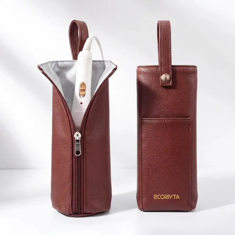 Open and closed vertical hair tool pouch construction reference